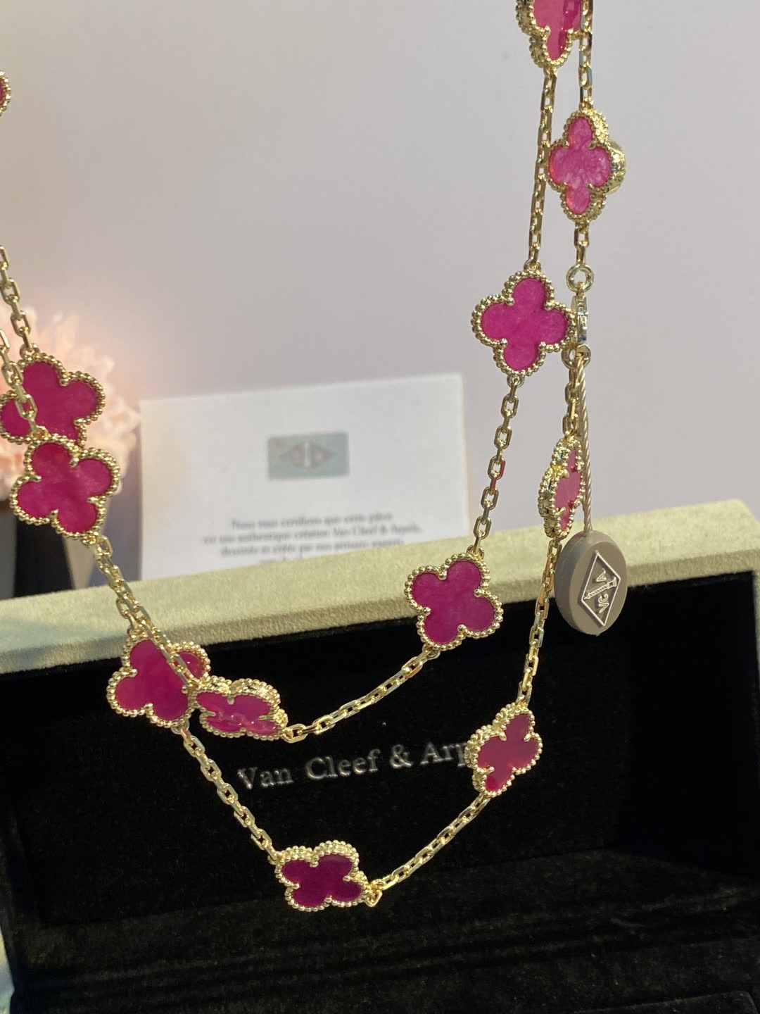 Van Cleef & Arpels Vintage Alhambra 18K Yellow Gold Ruby Necklace